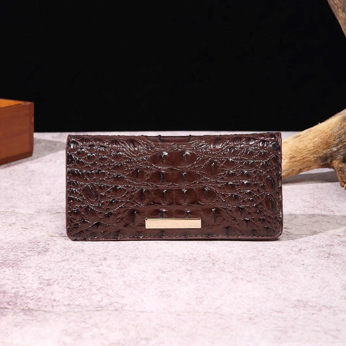 Simple and fashionable crocodile pattern solid color block wallet