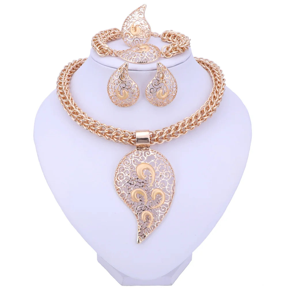 Bridal African Beads Jewelry Sets For Women Silver Color Crystal Necklace Earrings Bracelet Ring set