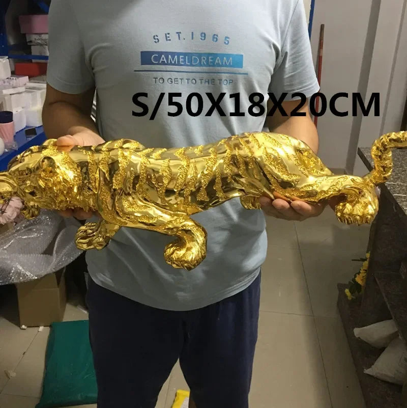 Modern Abstract Gold Panther Sculpture Geometric Resin Tiger Statue Wildlife Decor