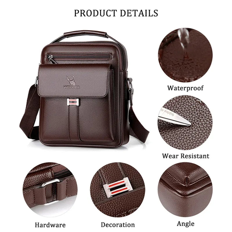 Men Crossbody Shoulder Bags Waterproof Vintage Men Handbags Large Capacity PU Leather Bag