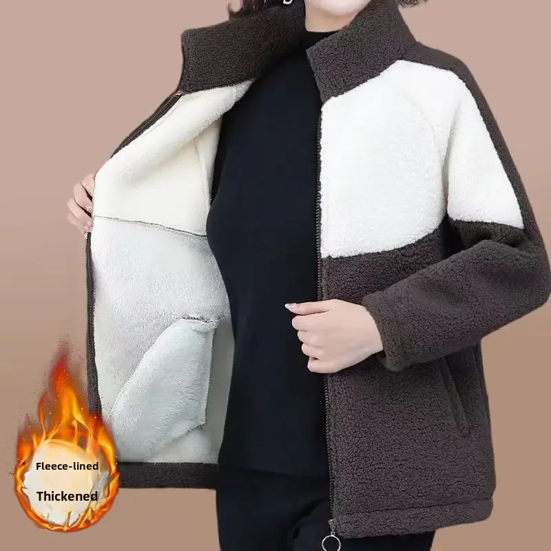 Stylish Thickened lined Wool Cotton Coat For Middle-aged Elderly Women Autumn Winter Warm Cotton Jacket's