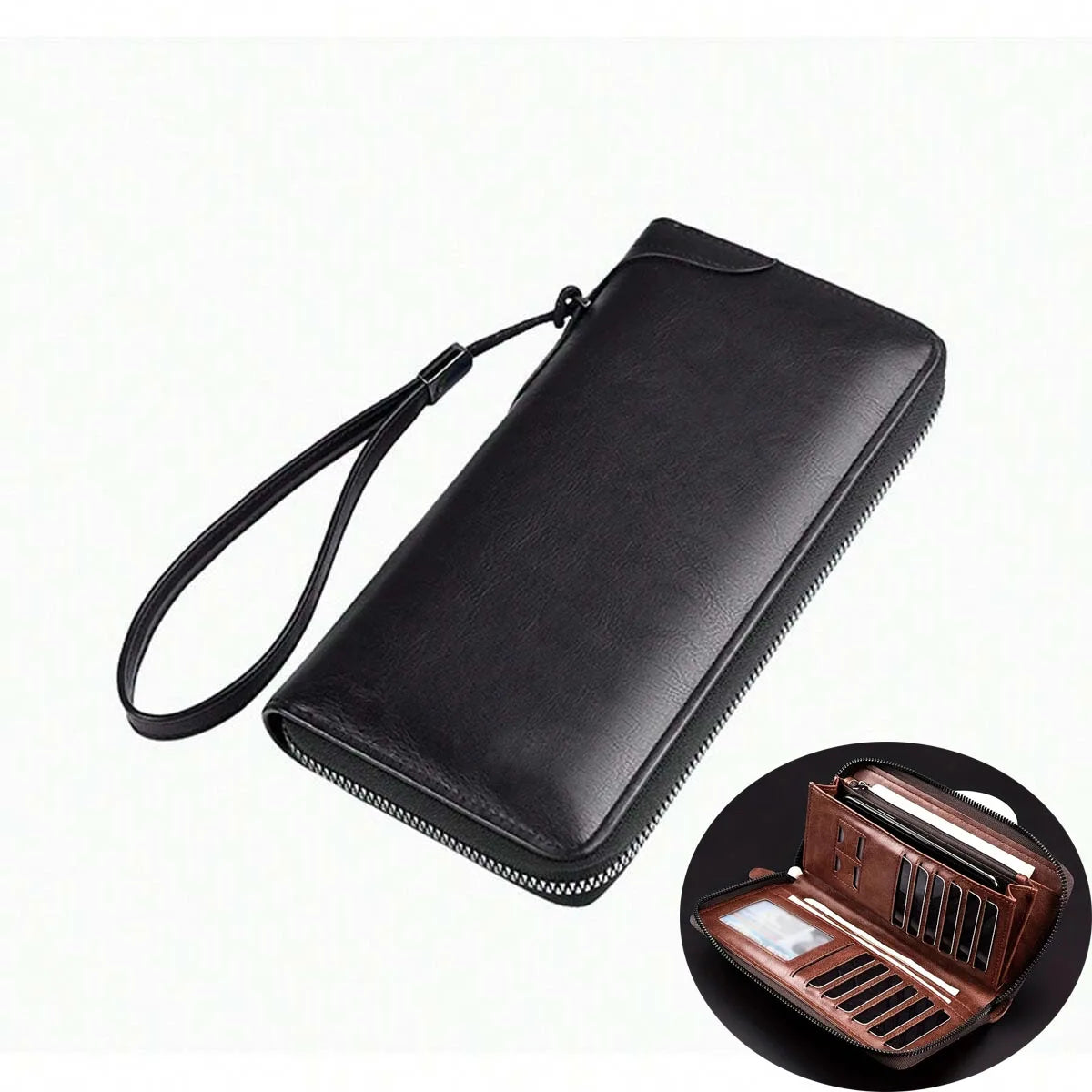 Long Zipper Wallet High Quality Pu Leather Wallet For Men RFID Blocking Business Bag