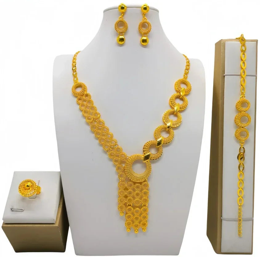 Fashion India Latest Design Jewelry Luxury African Jewelry Necklace Earrings Ring Bracelet Set Dubai Gold Color