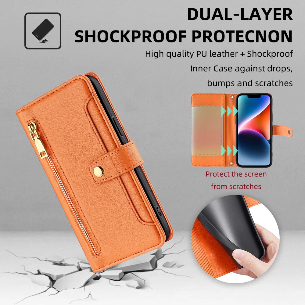 Ladies Card Slots Wallet Crossbody Phone Case for iPhone 15 14 13 12 11 Pro Max Cover with strap