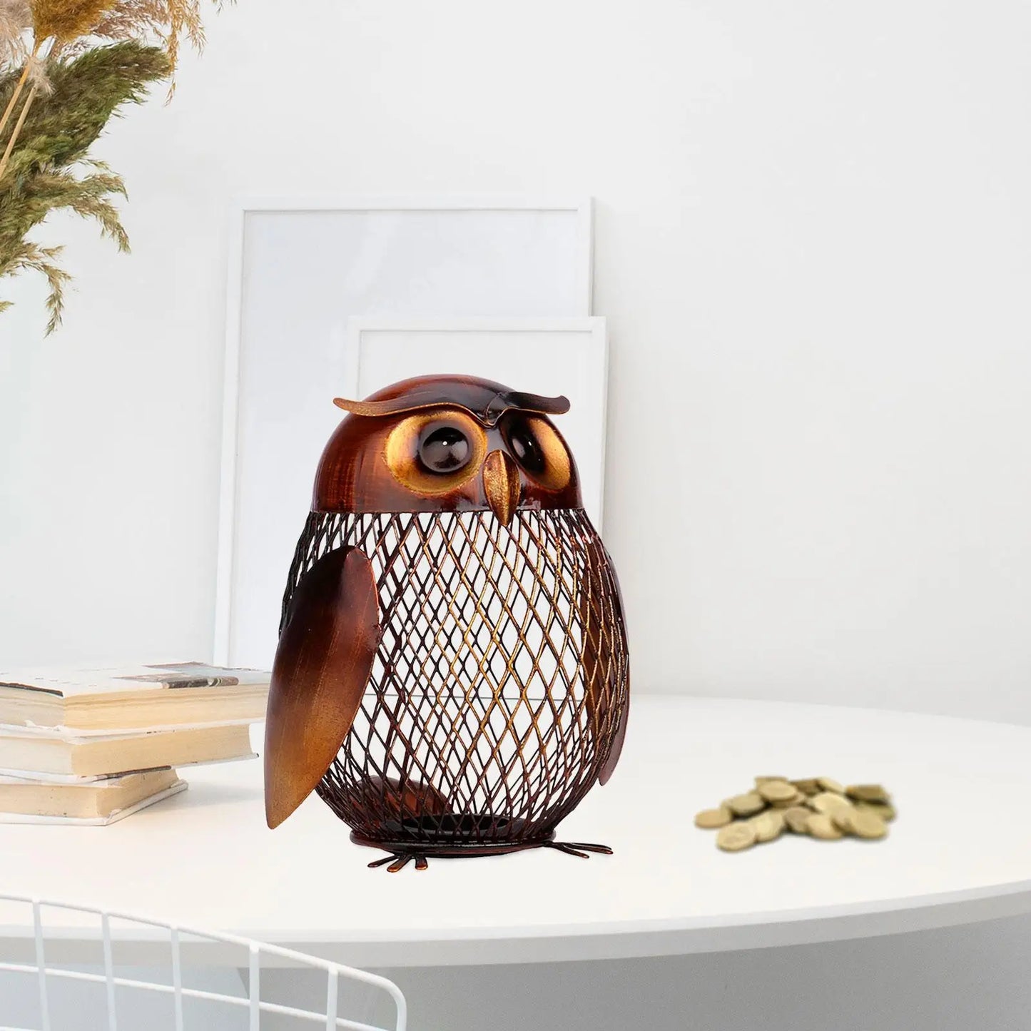 Metal Owl Money Bank Reticulated Piggy Bank Adorable Functional Desk Ornament Owl Sculpture