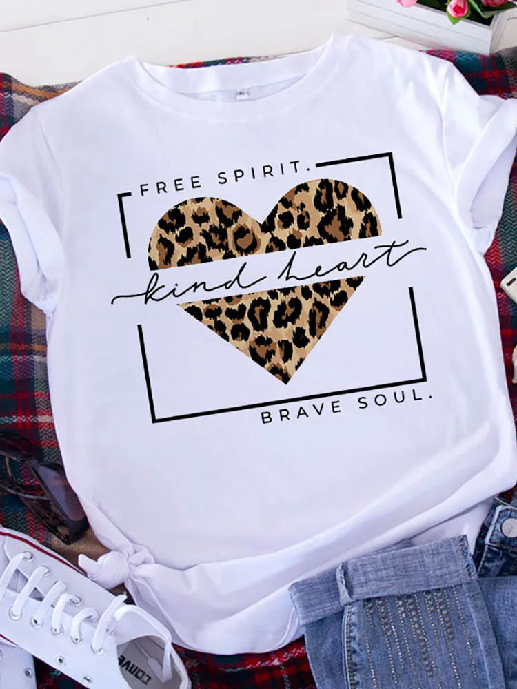 Graphic Printed Women Short Sleeve Leopard Love T-shirt