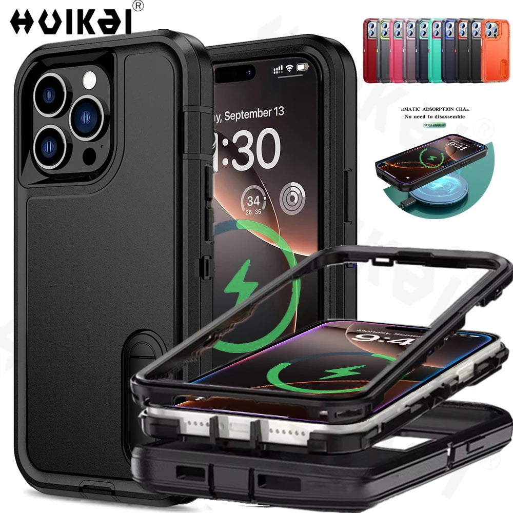 Case For iPhone 16 Pro Max 16 15 Pro Max 14 Plus 13 12 11 Heavy Duty Shock Full Body Protective Silicone Rubber Case