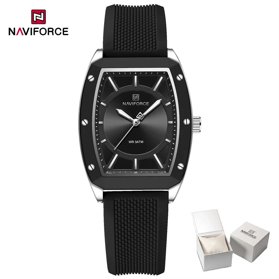 NAVIFORCE Women Quartz Watches Silicone Strap Sports Watch Big Dial Simple Tonneau Waterproof