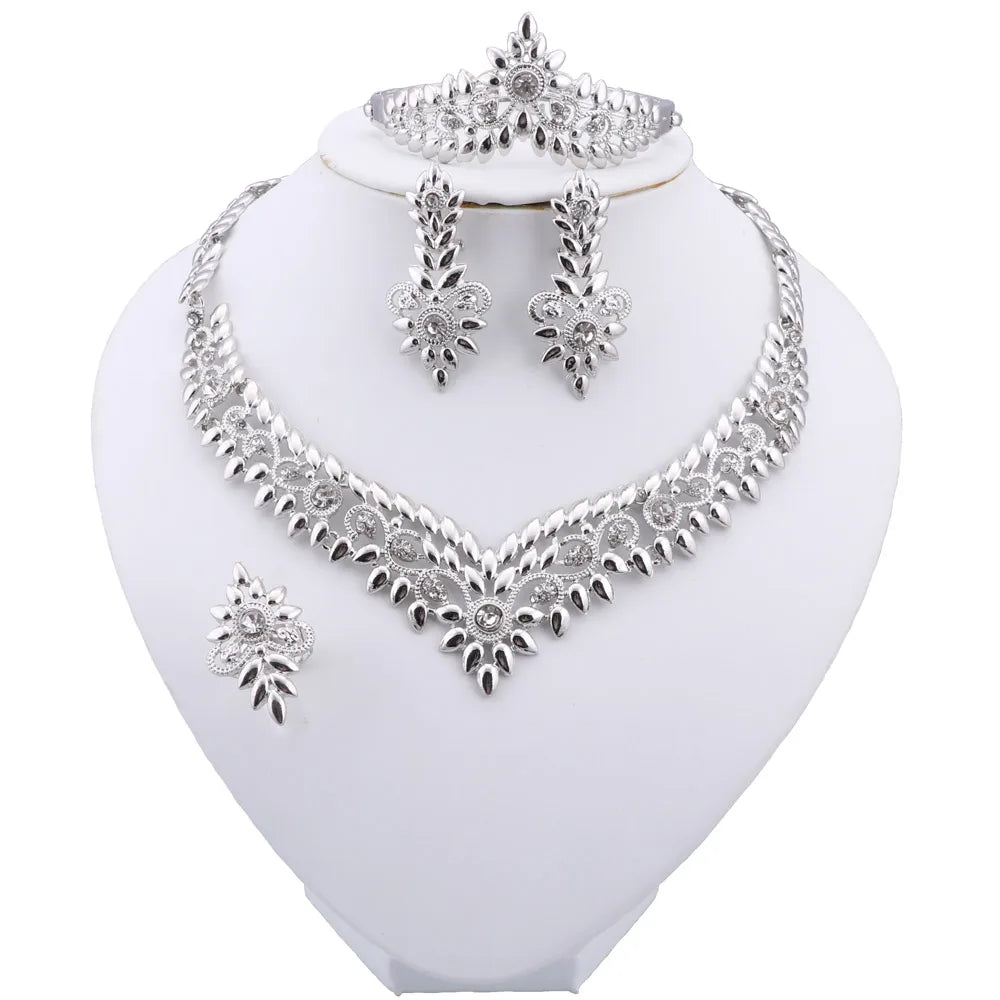 Trend African Jewelry Bridal Nigerian Design Sliver Plated Necklace Set