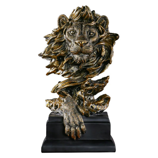 Lion Statue  Animal  Bronze Lion Head Resin Crafts Living Room, Porch, Office, Home Decoration, Modern Art