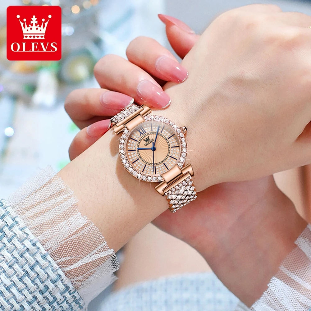 Women's Watches Diamonds Dial Luxury Wristwatch for Ladies Waterproof Stainless Steel