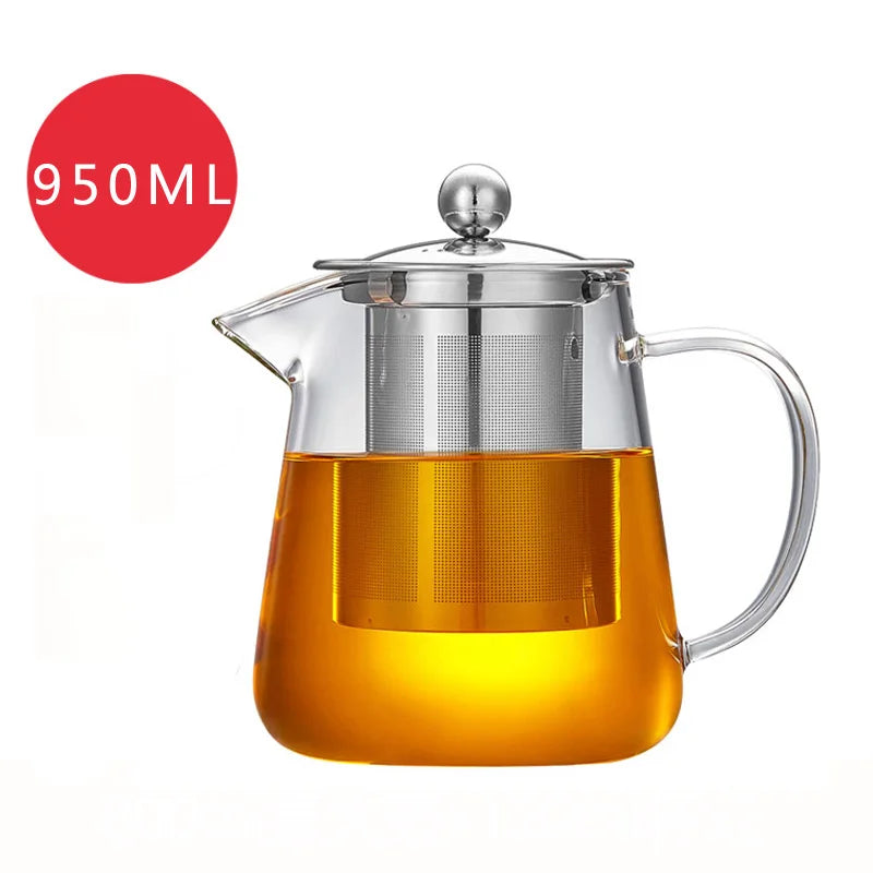 HMLOVE Heat Resistant Glass Teapot With Stainless Steel Tea Strainer Infuser Flower Kettle Kung Fu Teawear Set Puer Oolong Pot