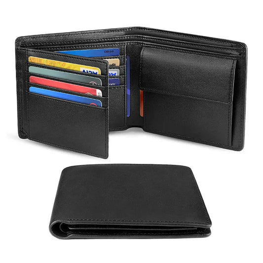 100% Genuine Leather RFID Blocking Slim Trifold Men Wallets with Coin Pocke