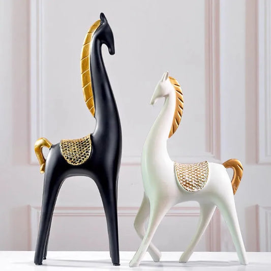 European Animal Sculpture Gold, White, Black Resin Horse Statue Craft Decorations for Office Bedroom Living Room Horse Sculpture