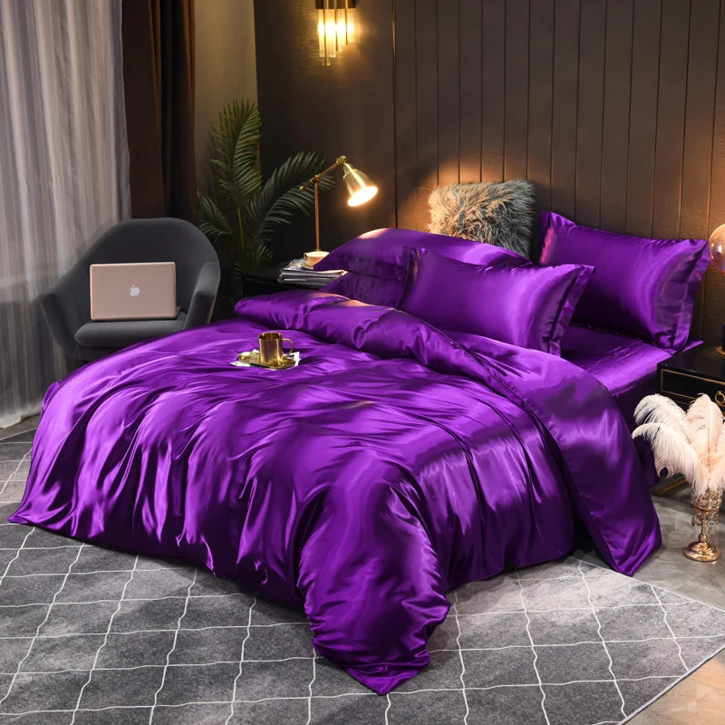 High-Quality Satin Bedding Set Solid Color Silky Smoothness Quilt Cover   Single Double Twin King   Duvet Cover Set