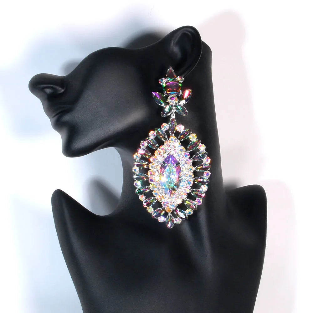 Crystal Drop Earrings Large Rhinestones Earring Dangle Jewelry