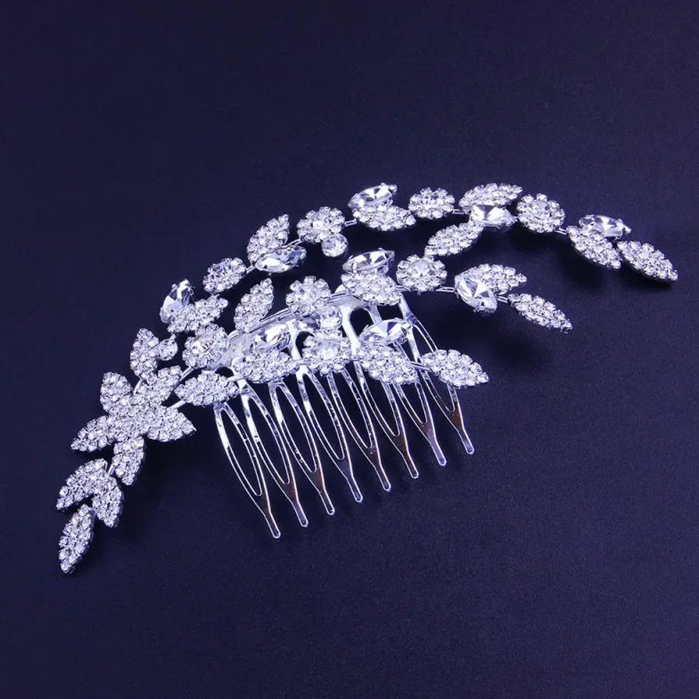 Luxury Bridal Leaf Hair Combs Rhinestone Crystal Headpiece Wedding Jewellery