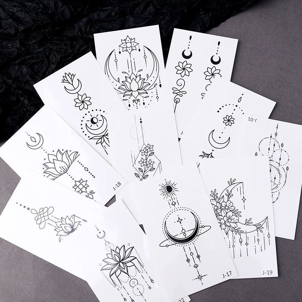 30pcs Waterproof Temporary Tattoo Sticker Long Lasting Black Star Moon Fake Tatto