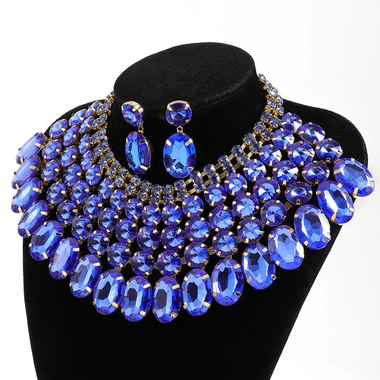 luxury shiny multi-layer rhinestone earrings necklace set banquet evening