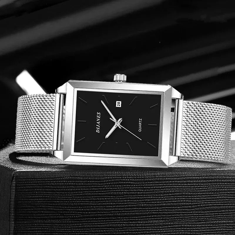 Watches Luxury Black Square Stainless Steel Mesh Belt Watch