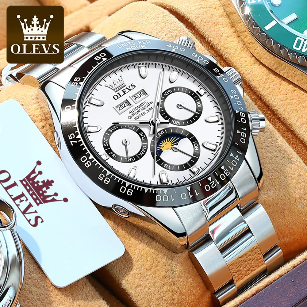OLEVS Automatic Mechanical Watch for Men TOP Brand Original Stainless Steel Luminous Waterproof Date Man Wrist Watch Luxury Set - Hiron Store