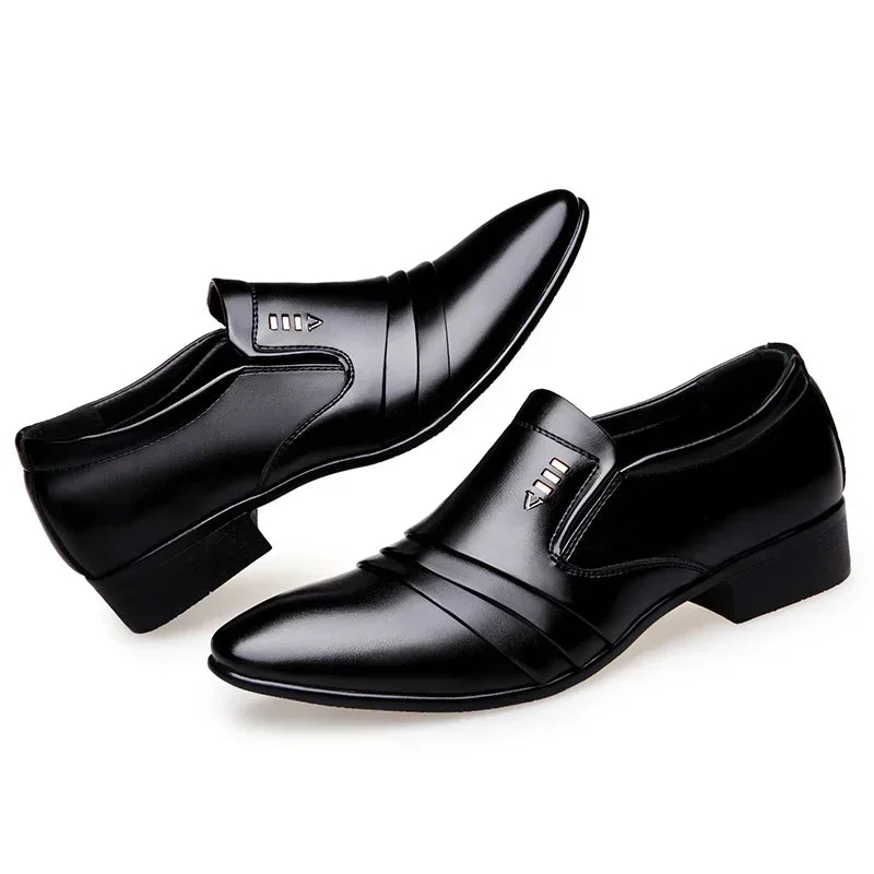 Men's  PU Leather Fashion Business Loafers Pointy Black Oxford Breathable Shoes