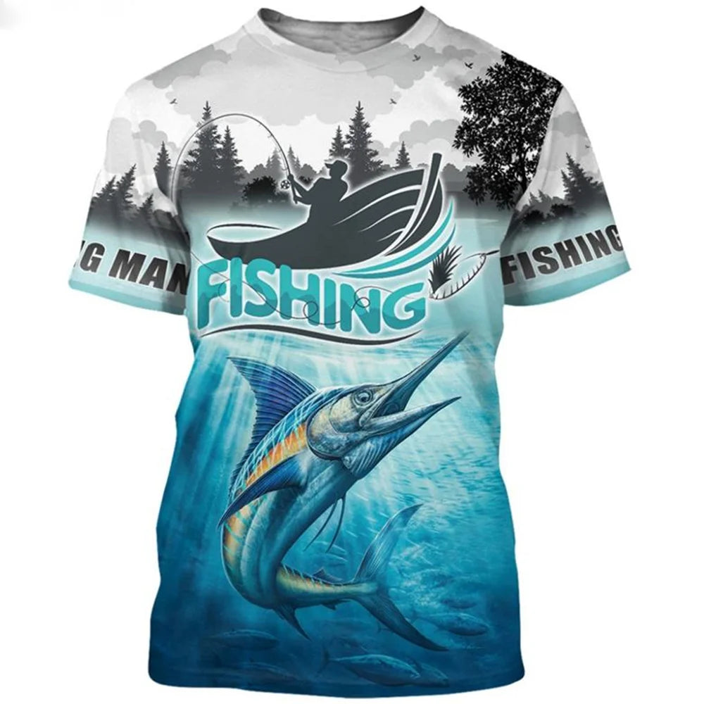2024 New Men's T-Shirts Short Sleeve Tops Summer Clothing Fishing Graphic Shirts Men Dress Streetwear O-Neck Pullovers 5XL Tee - Hiron Store