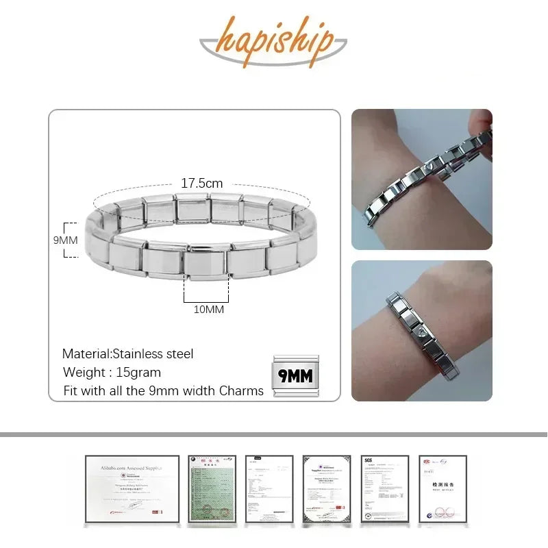 Hapiship New Women's Jewelry 9mm Width Itanlian Elastic Charm  Bracelet Fashion Stainless Steel Bangle