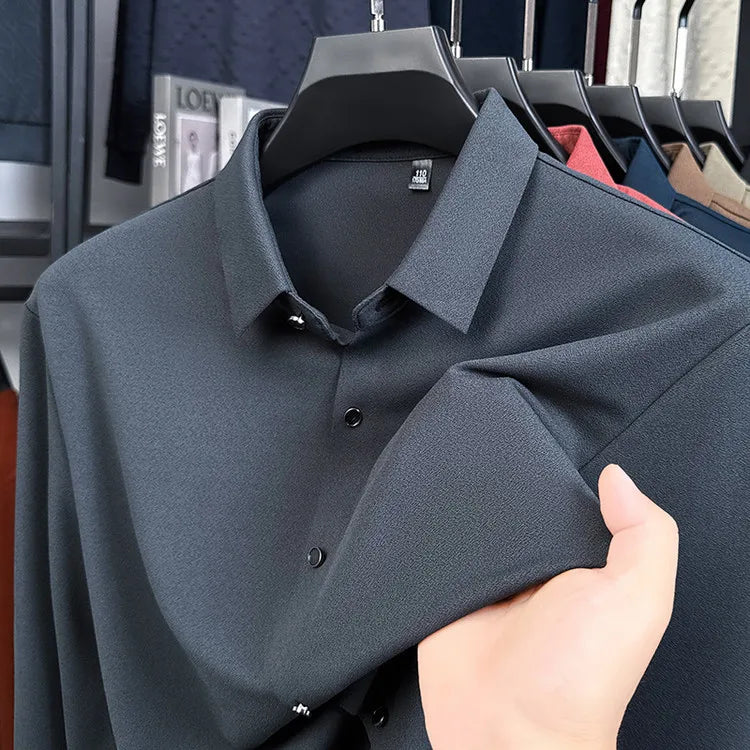 Men's Wool-Blend Dress  Shirt, Charcoal Gray, Business Essential , Non-Iron & Tailored Collar, All Season Comfort