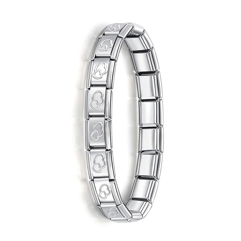 Hapiship New Women's Jewelry 9mm Width Itanlian Elastic Charm  Bracelet Fashion Stainless Steel Bangle