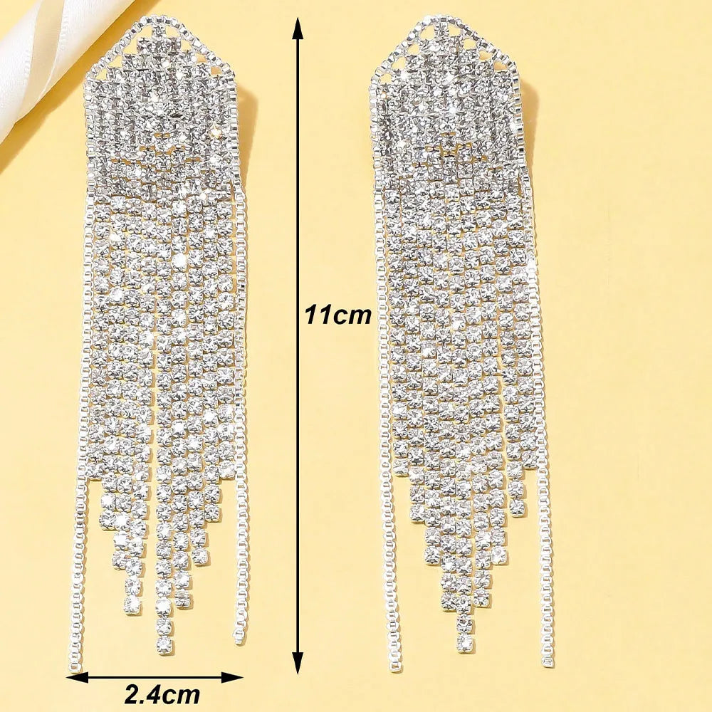 Earring Long Full Rhinestone Big Earrings Dangle Earring Wedding Jewellery