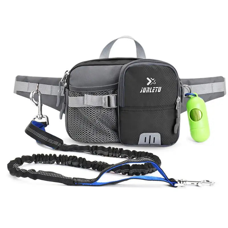 Hands Free Dog Leash with Adjustable Waist Bag Phone Pouch Water Bottle Holder Reflective for Running Walking