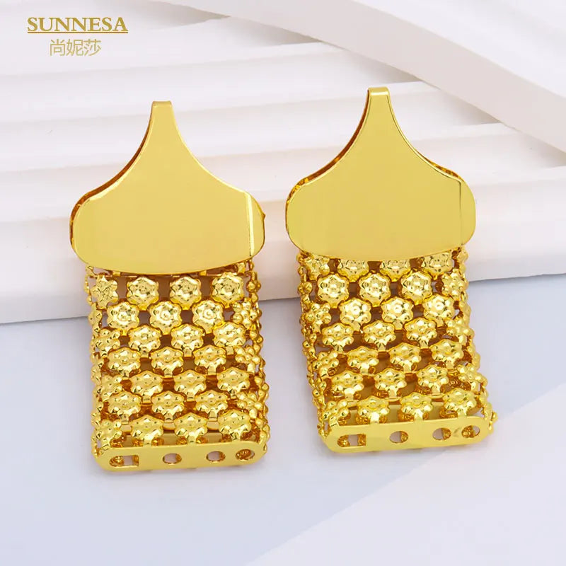 SUNNESA Trendy African Jewelry Set for Women Chunky Necklace Earrings Dubai Gold Plated Bracelet Fashion Jewellery for Party - Hiron Store