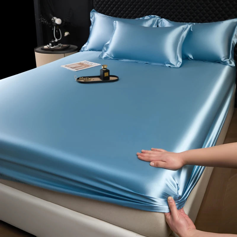 Solid Color Fashion Satin Fitted Sheet Rayon Mattress Cover with Elastic Band Bed Sheet Bedding 140x200 160x200