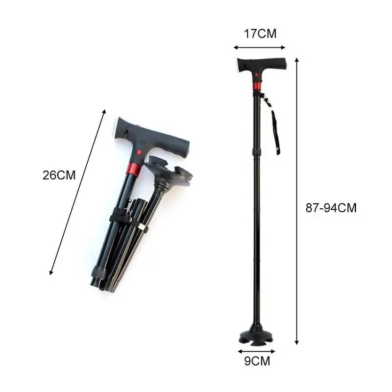 Hand Crutches Non-slip Folding Cane Premium Travel Lightweight Hiking Poles with LED Flashlight