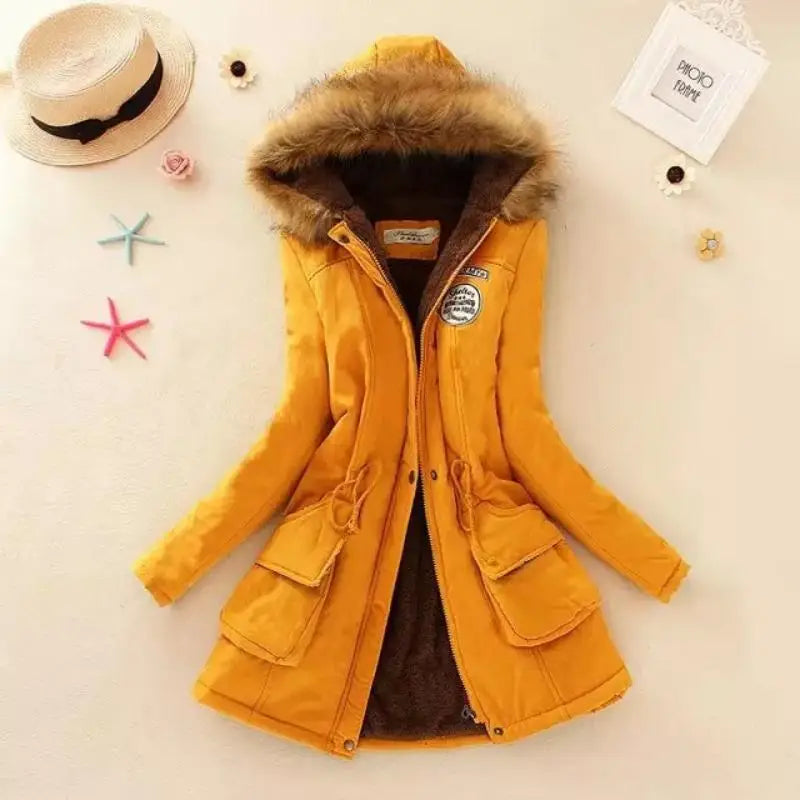 Winter Cotton Jacket Slim Warm Wadded Hooded Parkas Casual Mid Coats