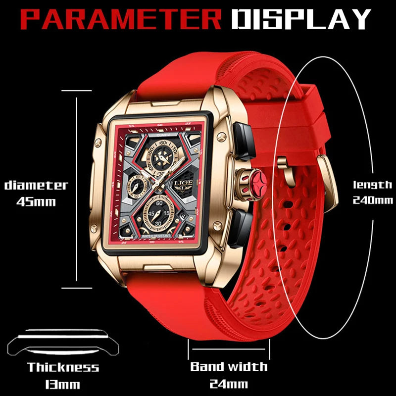 Silicone Strap Square Clock Waterproof Sports Military Watch Men Chronograph