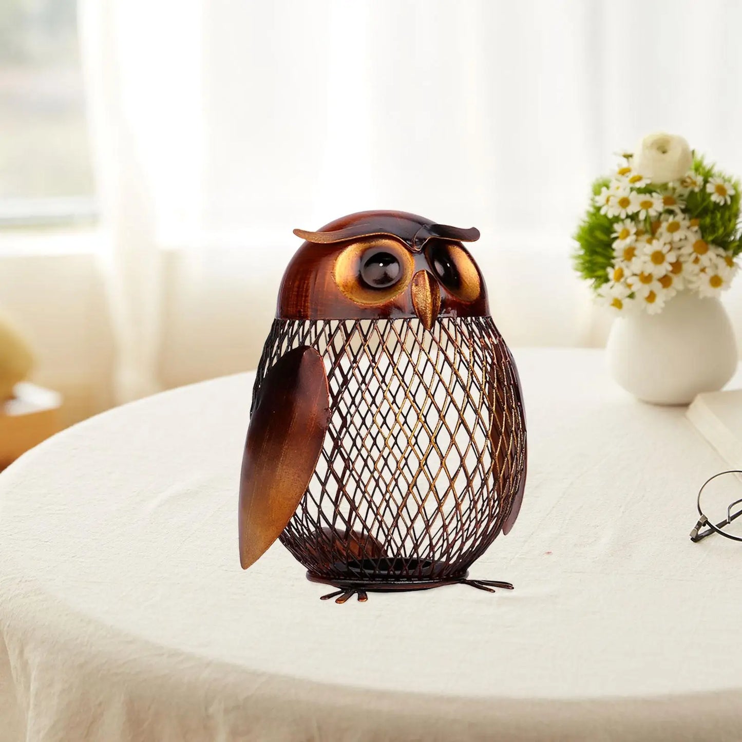 Metal Owl Money Bank Reticulated Piggy Bank Adorable Functional Desk Ornament Owl Sculpture