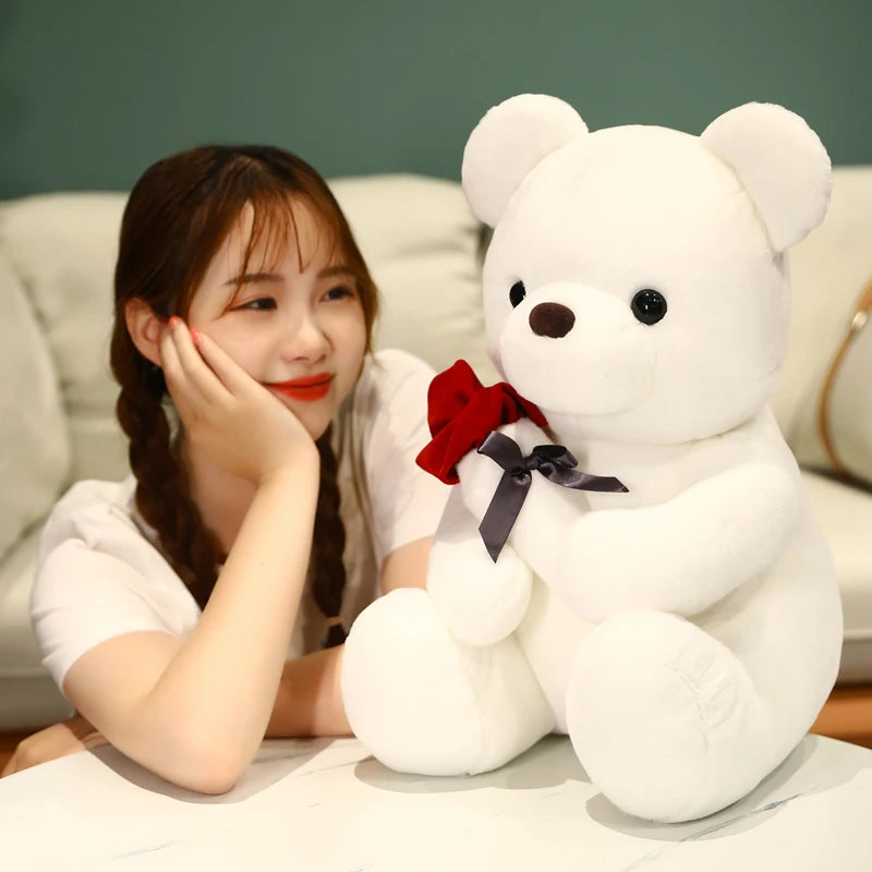 Kawaii Teddy Bear with Roses Plush Toy Soft Bear Stuffed Doll Romantic Gift for Lover Gifts for Girls