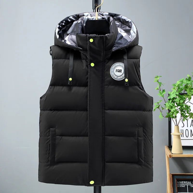 2027 Winter Padded Vest, Detachable Hooded Sleeveless   Jackets, Men's Clothes,   Coat Oversize Jackets 5XL