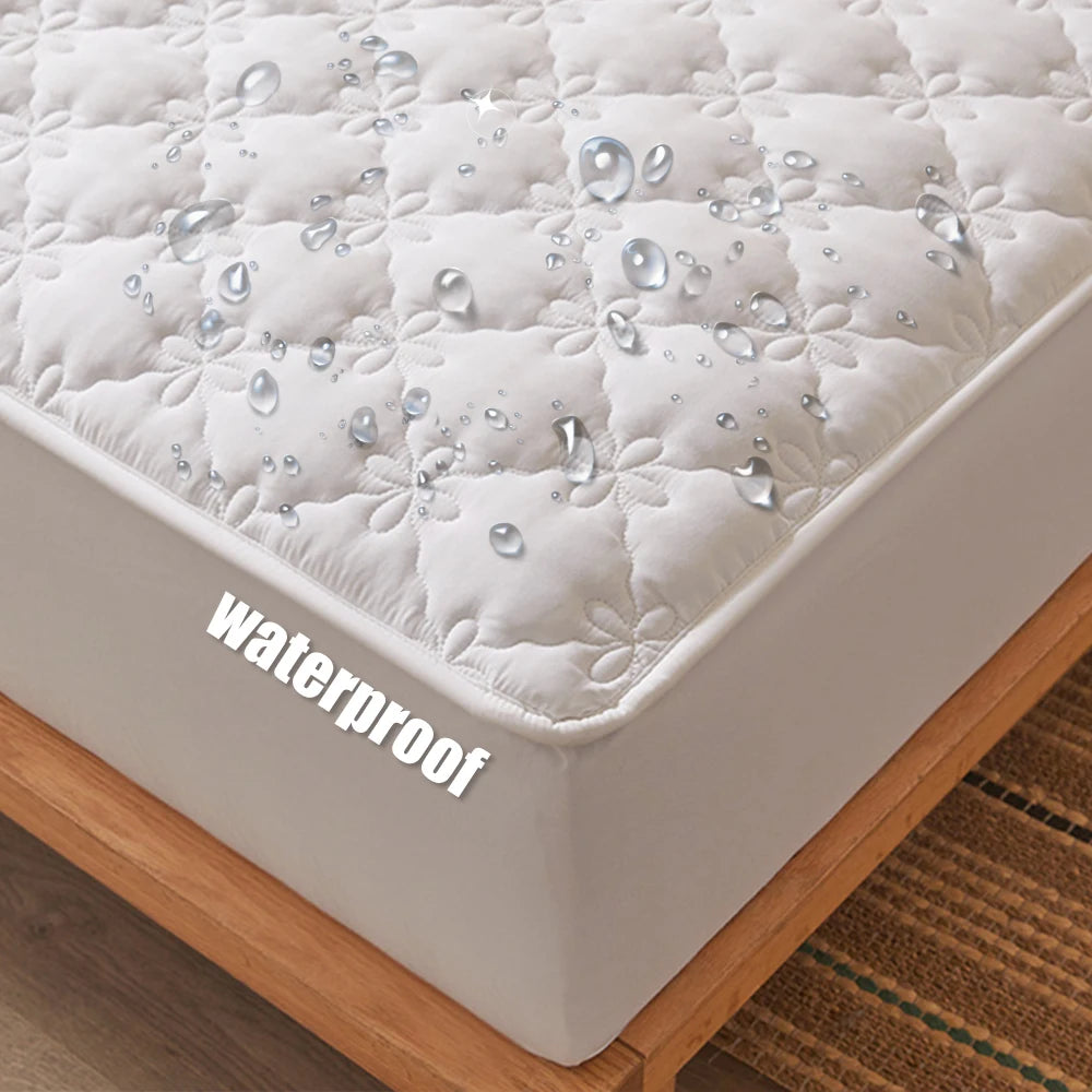 Waterproof Mattress Cover, Fitted Sheet,Thickened, Quiet, Non-slip, Quilted Flower Pattern, Maternal and Child Safety Level