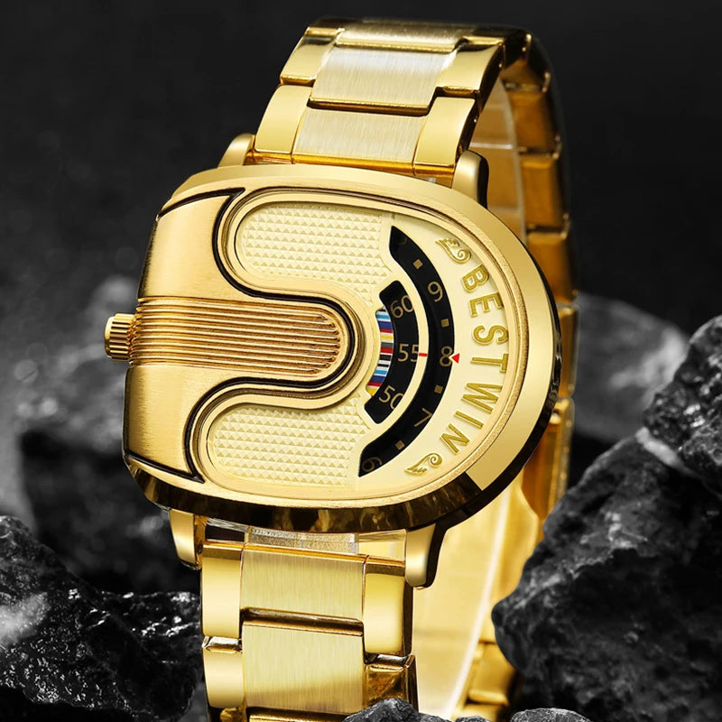 Luxury Sports Golden Quartz Gold Men's Wrist Watches Steel Waterproof Watches