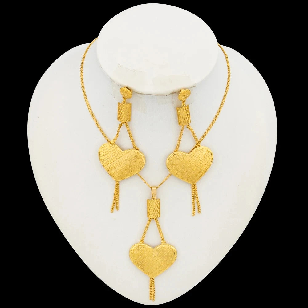 Sweet Heart Design Earrings and Necklace Set Dubai Jewelry Set