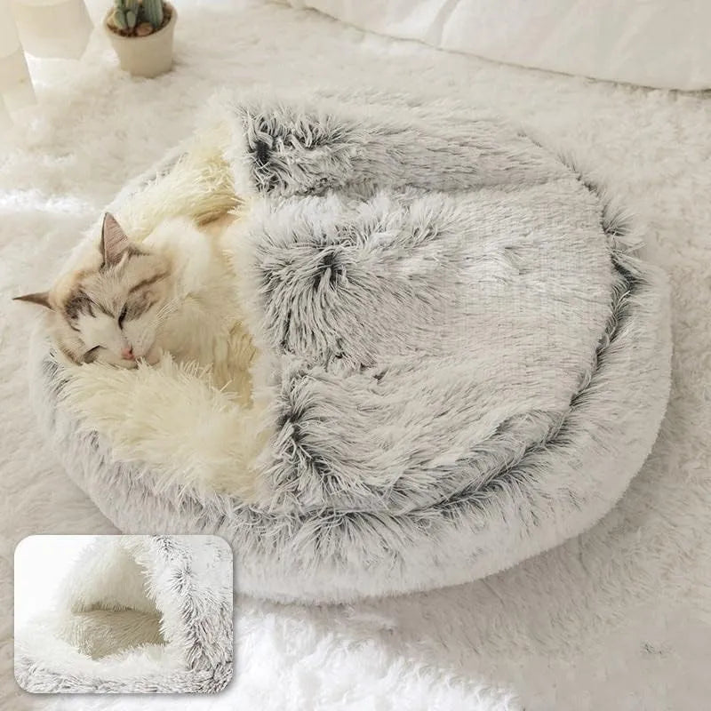 Soft Plush Pet Bed with Cover Round Cat Bed Pet Mattress Warm Cat Dog 2 in 1 Sleeping Nest Cave for Small Dogs - Hiron Store