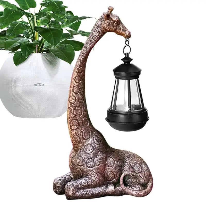 Giraffe Solar Light Garden  Figurine Lantern Giraffe Sculpture Animal Resin Statue Backyard Art Craft Ornament