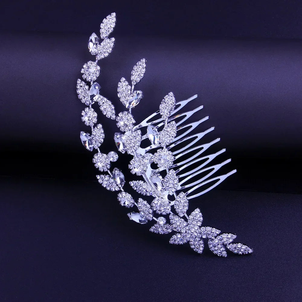 Luxury Bridal Leaf Hair Combs Rhinestone Crystal Headpiece Wedding Jewellery