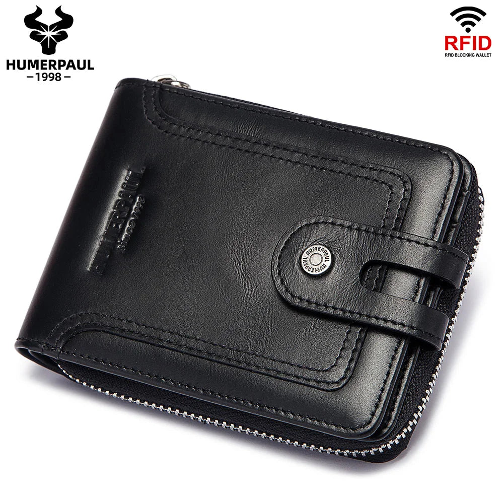 Cowhide Genuine Leather Men Wallet RFID Blocking Multi-Card Holder ID Money Bags