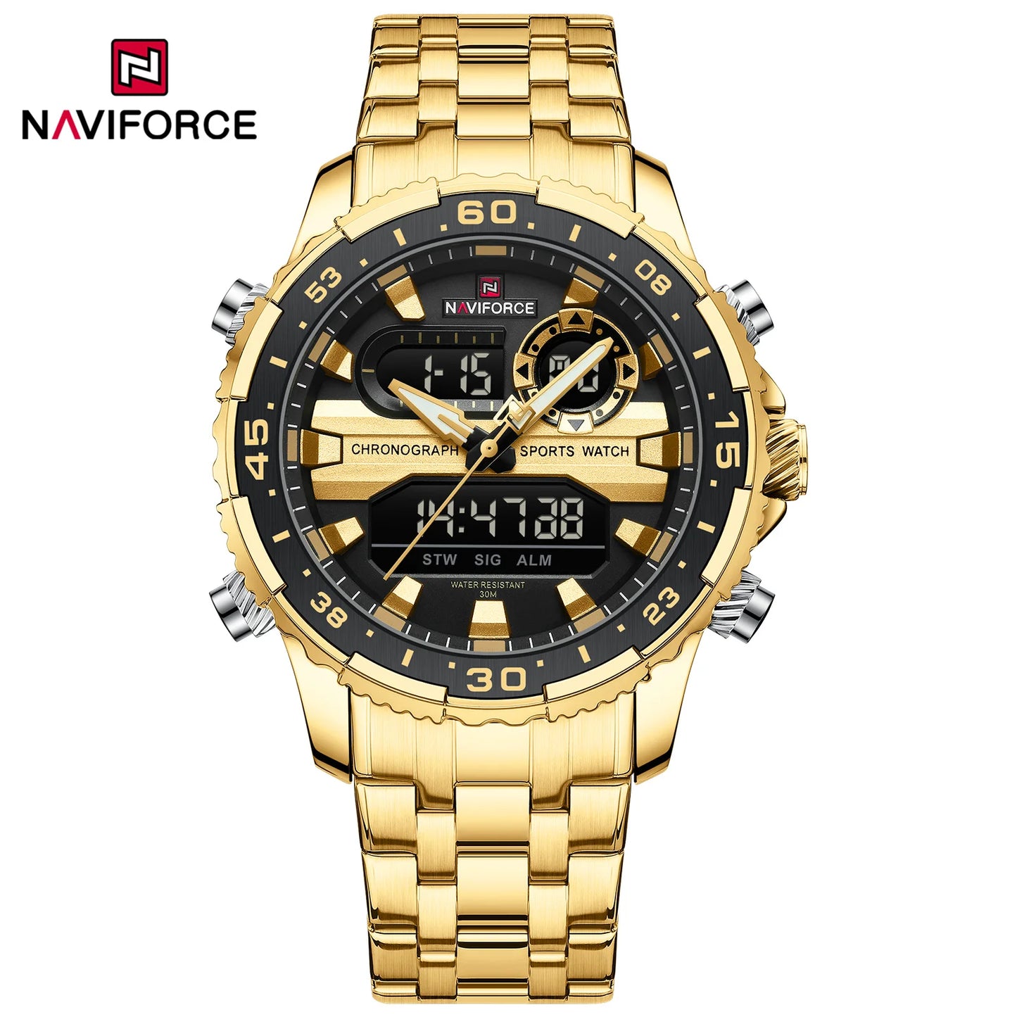 NAVIFORCE Brand Black Gold Men Watch Luxury Quartz Wrist Watches Sport Waterproof  Stainless Steel