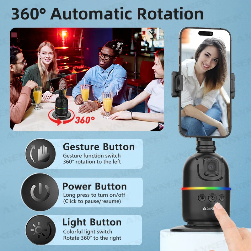 Smart Auto Face Tracking Desktop AI Gimbal for Smartphone & Action Camera 360 Rotation Follow Focus Vlog Kit, Option with Tripod