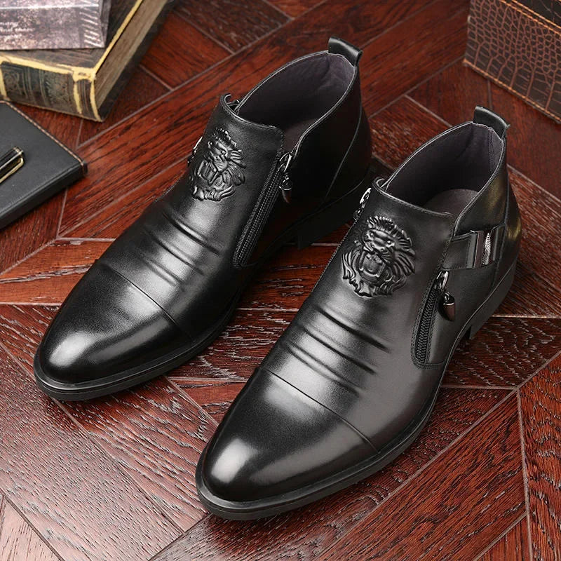 Luxury Shoes High Quality Leather Embossing Men's Boots Zip Male Shoe